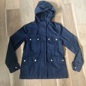 J. Crew Navy Resin-Coated Twill Jacket with Hood